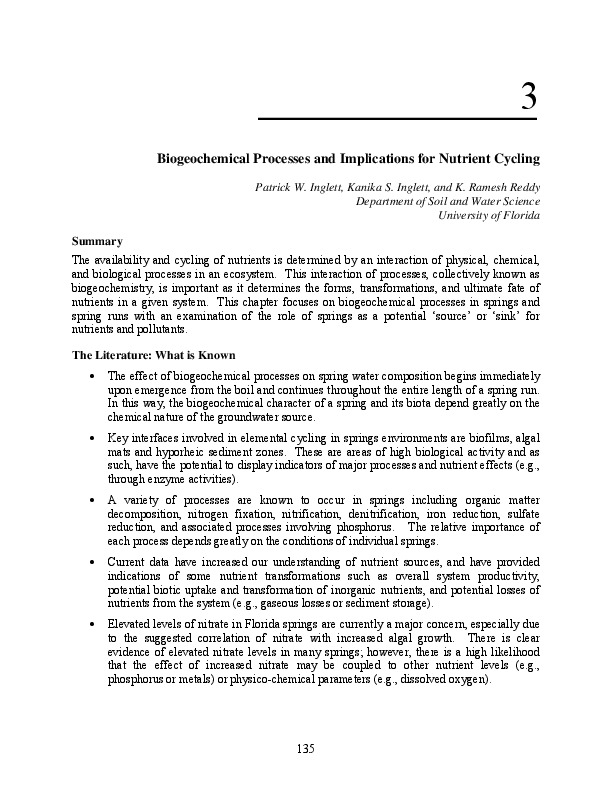 Biogeochemical Processes and Implications for Nutrient Cycling