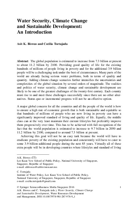 Water Security, Climate Change and Sustainable Development: An Introduction