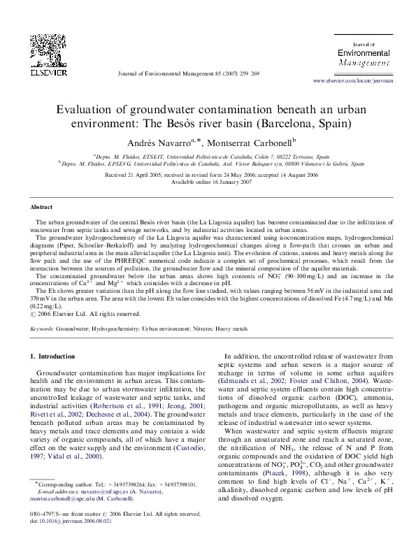 Evaluation of groundwater contamination beneath an urban environment
