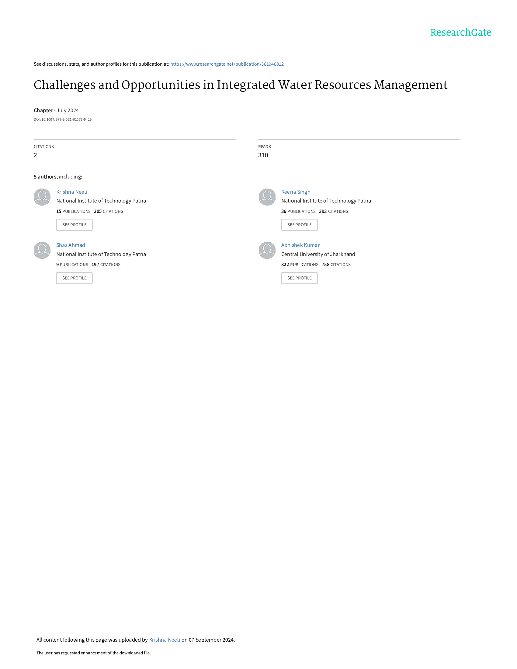 Challenges and Opportunities in Integrated Water Resources Management