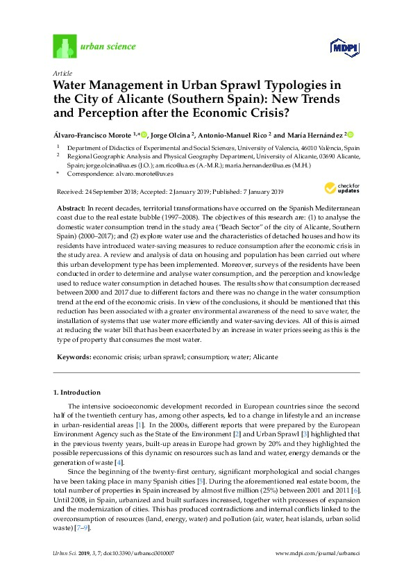 Water Management in Urban Sprawl Typologies in the City of Alicante