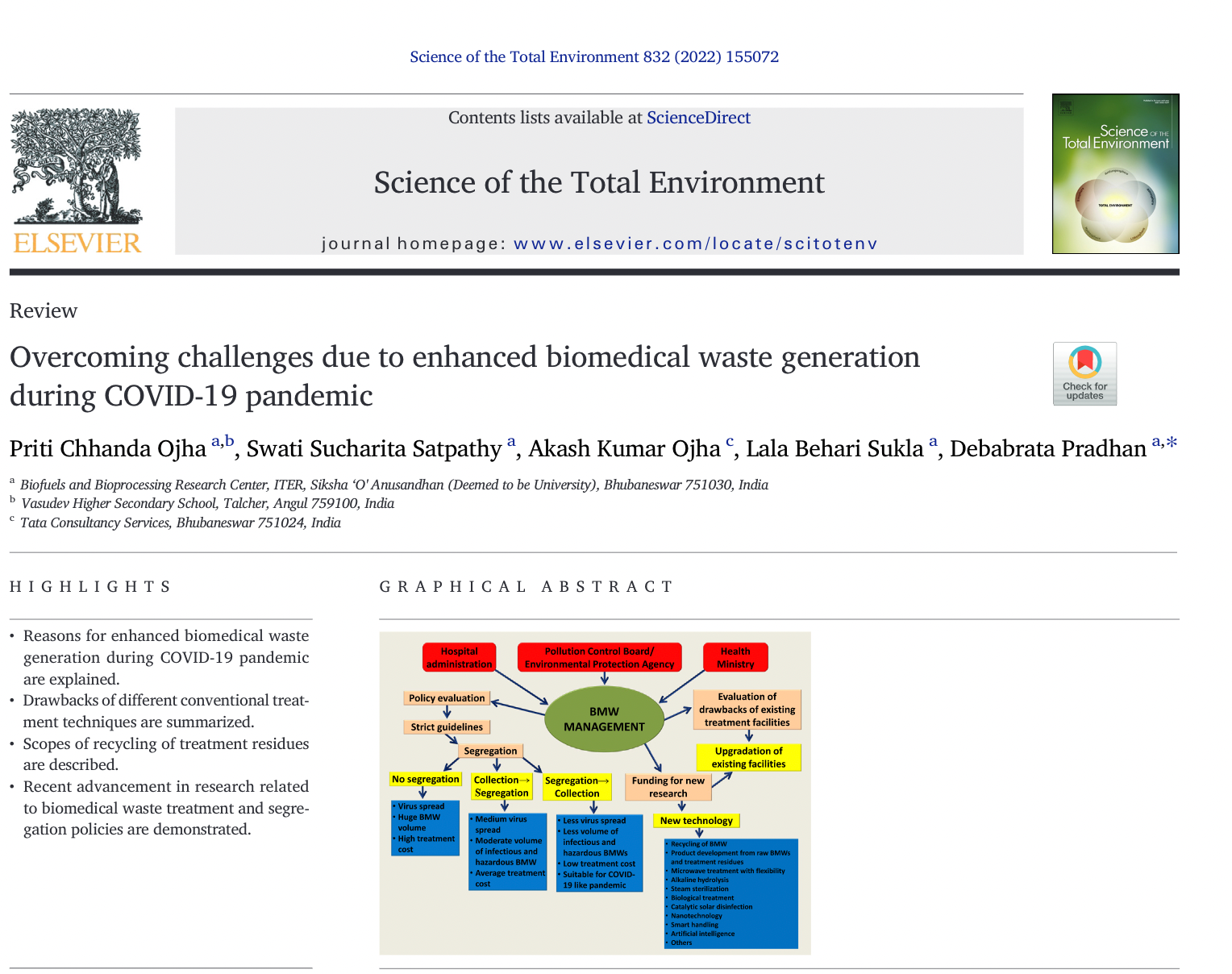 Review Overcoming challenges due to enhanced biomedical waste generation during COVID-19 pandemic