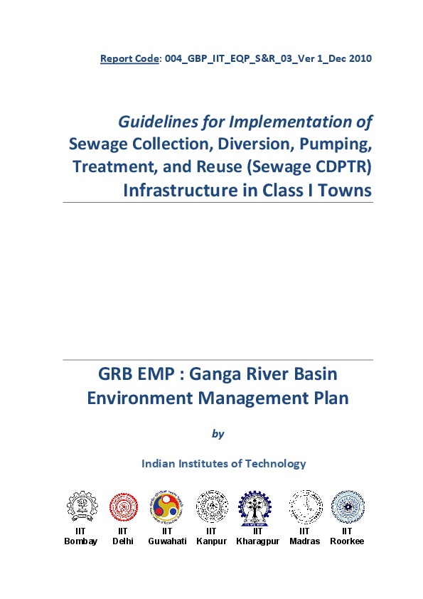 Sewage Collection, Diversion, Pumping, Treatment, and Reuse Infrastructure in Class 1 Towns