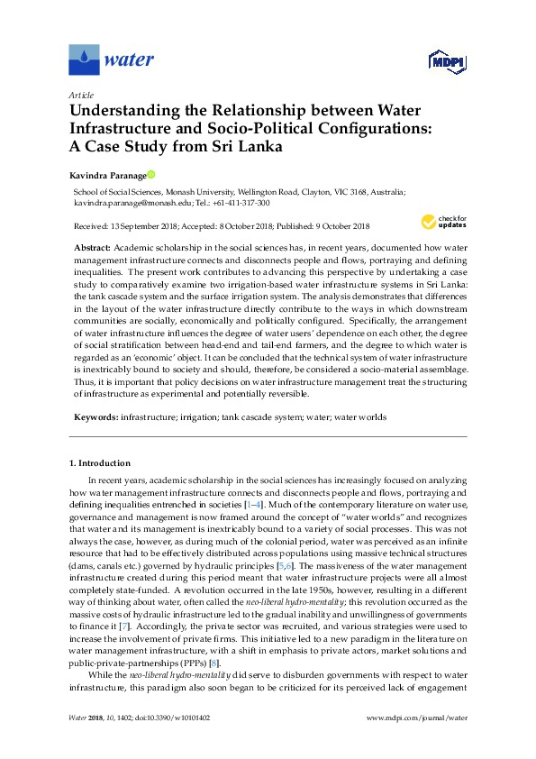 Understanding the Relationship Between Water Infrastructure and Socio-Political Configurations