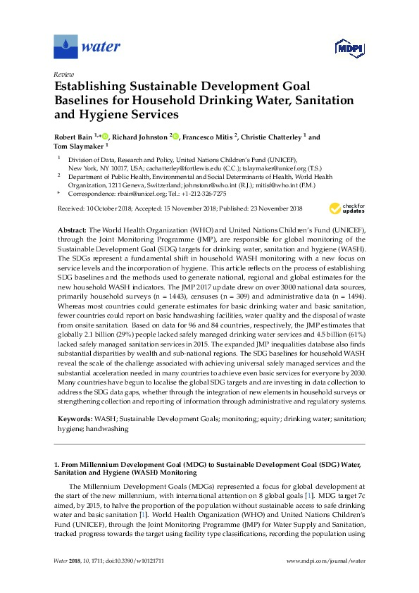 Establishing Sustainable Development Goals for Household Drinking Water, Sanitation, Hygiene
