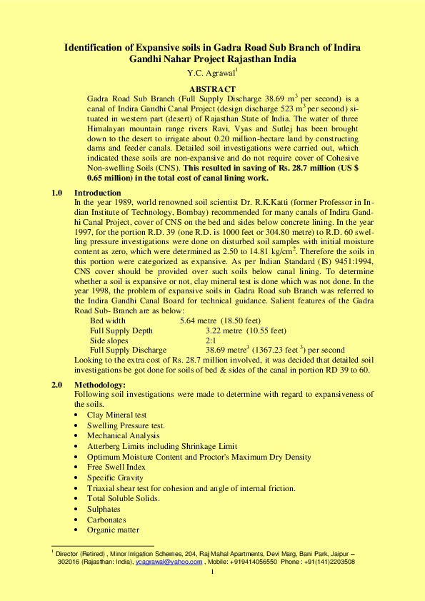 Proposed Amendment No 3 in IS 9451:1994 "Code of practice for lining of canals in expansive soils"