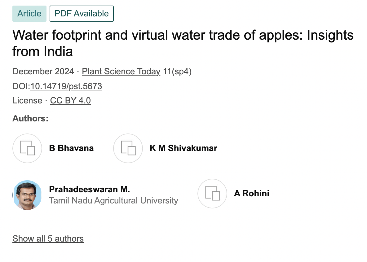 Water footprint and virtual water trade of apples: Insights from India