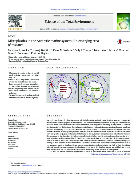 Microplastics in the Antarctic marine system: An emerging area of research