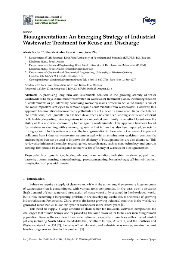 Bioaugmentation - An Emerging Strategy of Industrial Wastewater Treatment for Reuse and Discharge