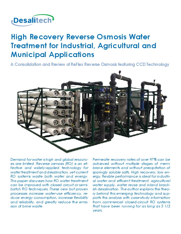 High Recovery Reverse Osmosis Water Treatment for Industrial, Agricultural and Municipal Application