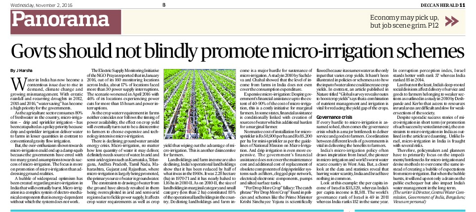 "Govts should not blindly promote micro-irrigation schemes" Water in India has now become a contentious issue due to rise in demand, climate cha...