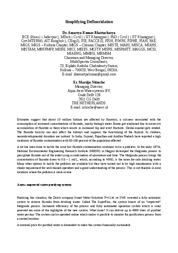 Simplifying Defluoridation - The SuperFloc System