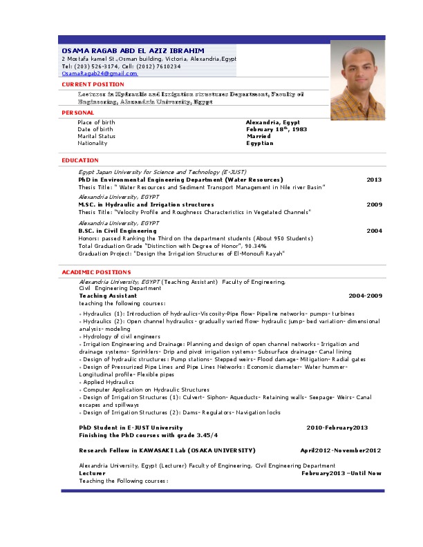 Osama Ibrahim, Alexandria University-Faculty of Engineering - Lecturer