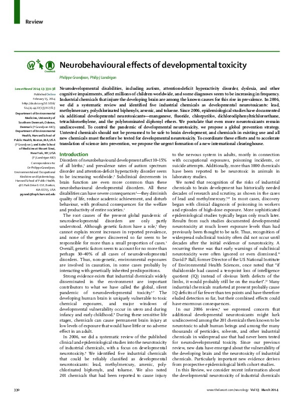 Water Fluoridation - Panel: Recommendations for an international clearinghouse on neurotoxicity.