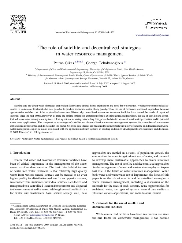 The Role of Satellite and Decentralized Strategies in Water Resources Management