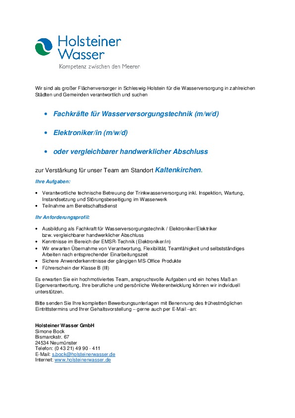 Fachkräfte für Wasserversorgungstechnik • Elektroniker/in