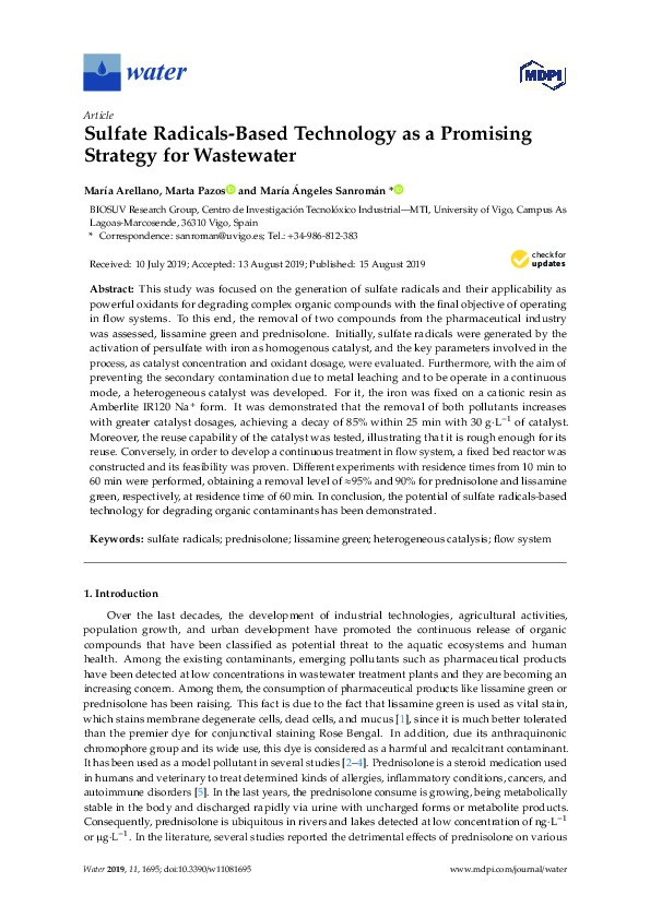 Sulfate Radicals-Based Technology as a Promising Strategy for Wastewater