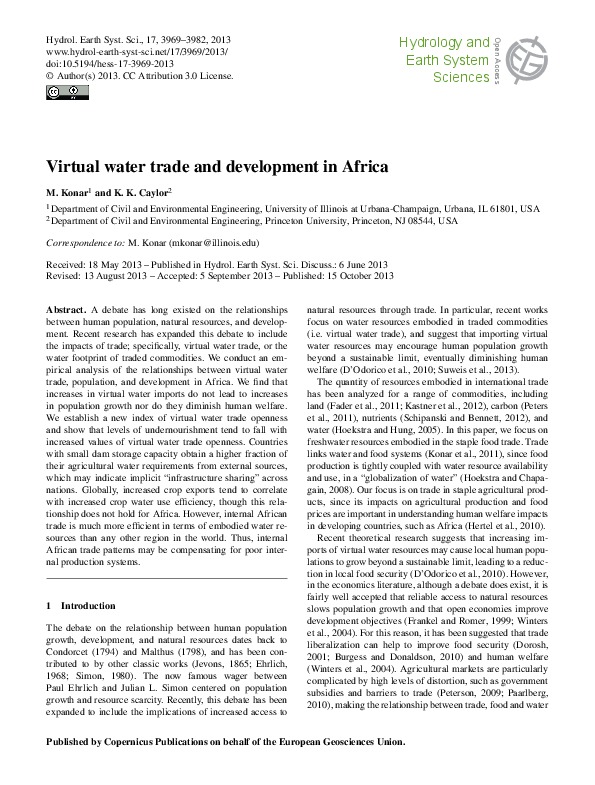 Virtual Water Trade in Africa 2013