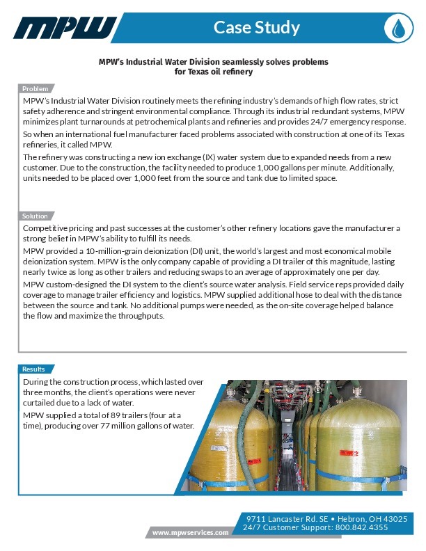 Industrial Water Division Seamlessly Solves Problems for Oil Refinery (Case Study)