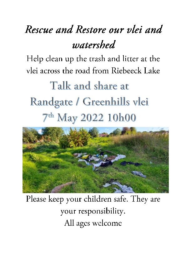 I am holding a small event on the 7th of May in which we will be cleaning up the trash and litter in the local marshland feeding into the stream...