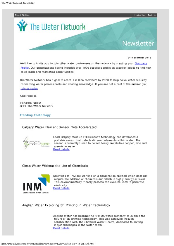 The Water Network Newsletter - 2015-11-04