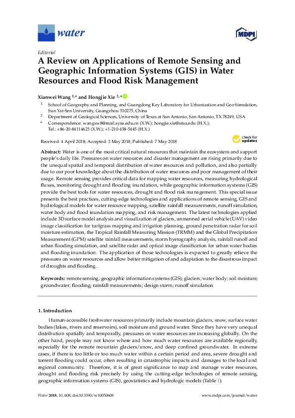 A Review on Applications of Remote Sensing and GIS in Water Resources and Flood Risk Management