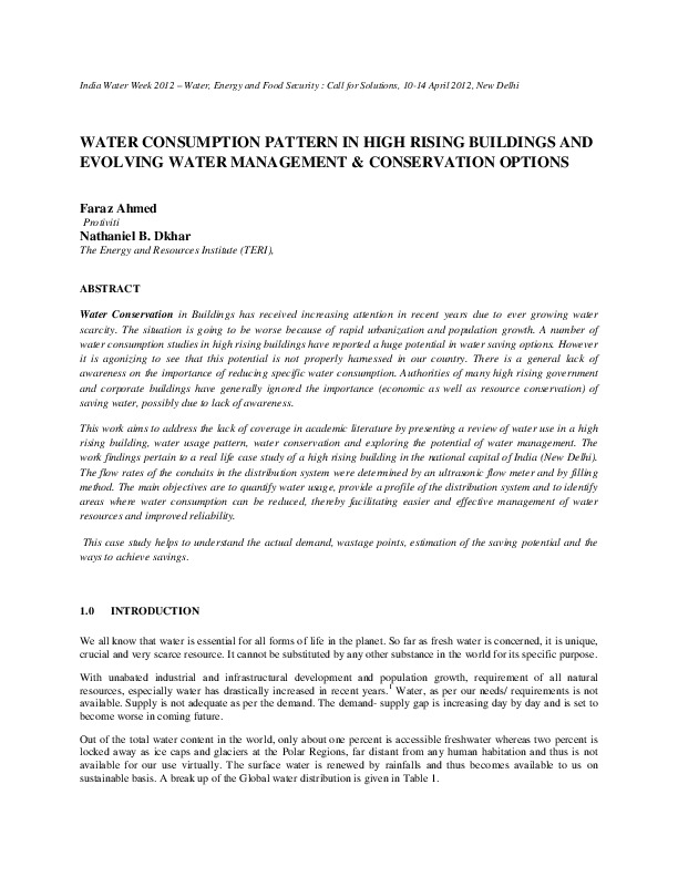 Water Consumption Pattern in High Rising Buildings and Evolving Water Management and Conservation Options