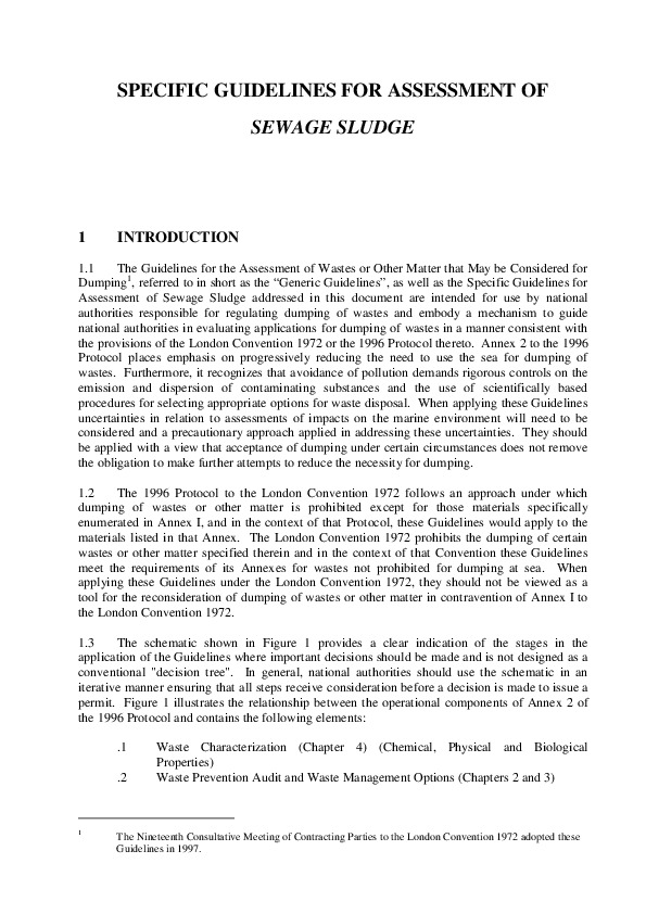 Specific Guidelines for Assessment of Sewage Sludge