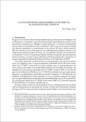 La Gestión de Recursos Hídricos en Perú en el Contexto del COVID-19