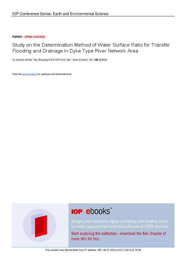 Water Surface Ratio for Transfer Flooding and Drainage in Dyke Type River Network Area