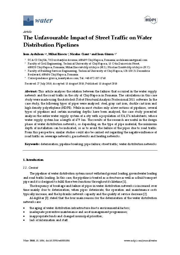 The Unfavourable Impact of Street Traffic on Water Distribution Pipelines - Case Study