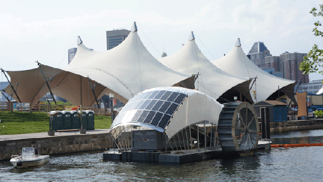 Inner Harbor Solar Water Wheel Cleaning the Water