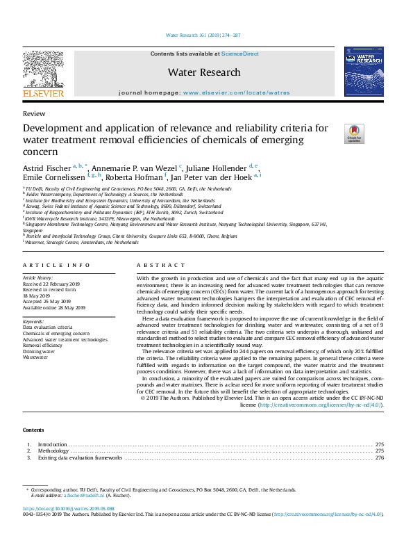 Reliability Criteria for Water Treatment Removal Efficiencies of CECs (Research Paper)