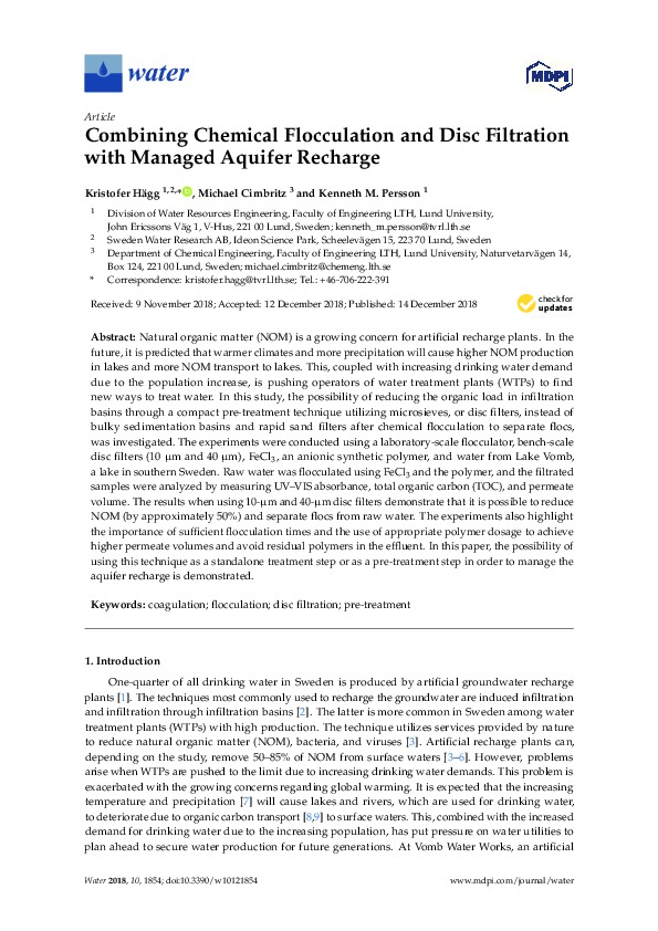 Combining Chemical Flocculation and Disc Filtration with Managed Aquifer Recharge