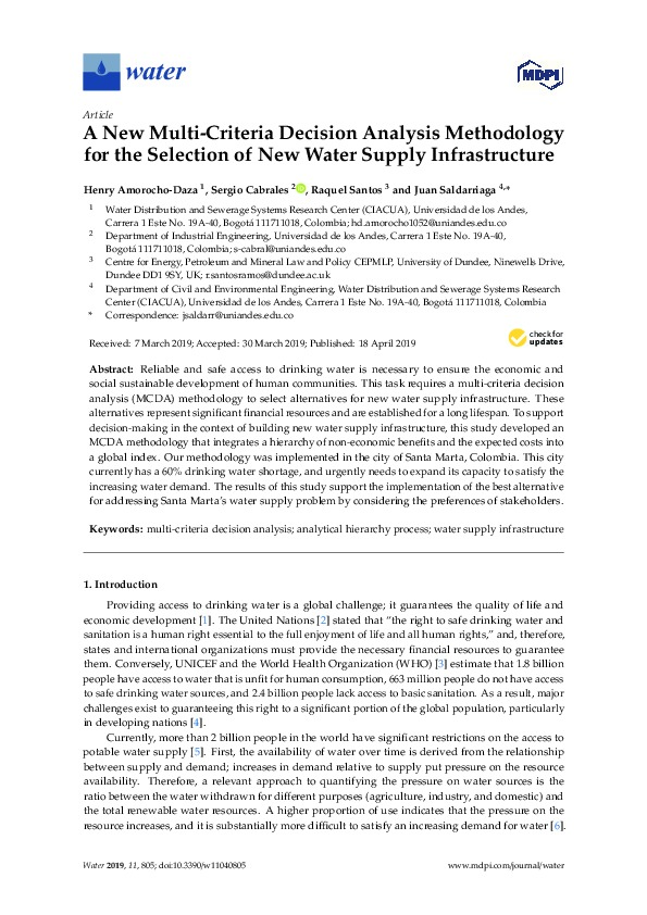 New Multi-Criteria Decision Analysis Methodology for the New Water Supply Infrastructure Selection