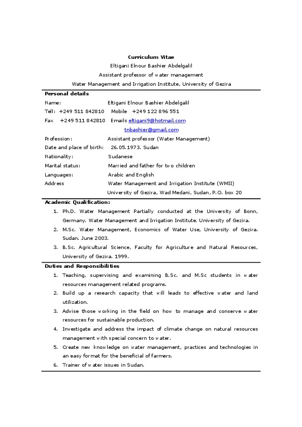Eltigani Abdelgalil, water management and irrigation institute, university of Gezira - Dean water management and irrigation institute, university of Gezira