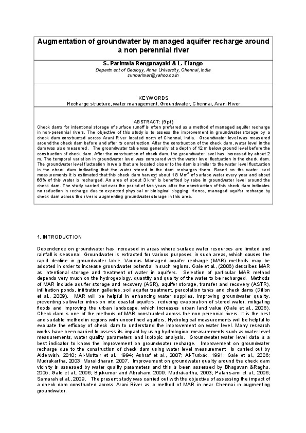 Augmentation of groundwater by managed aquifer recharge around a non perennial river