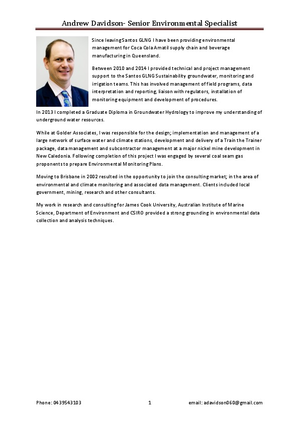 Andrew Davidson, Environment Manager at Coca Cola Amatil
