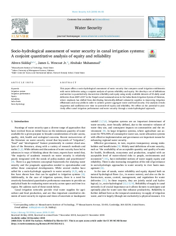 Socio-hydrological Assessment of Water Security