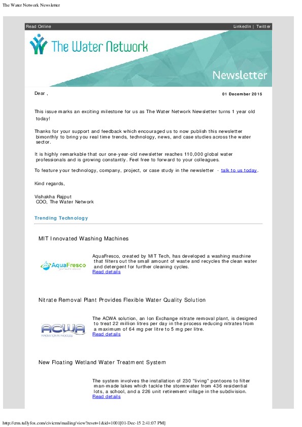 The Water Network Newsletter - 2015-12-01
