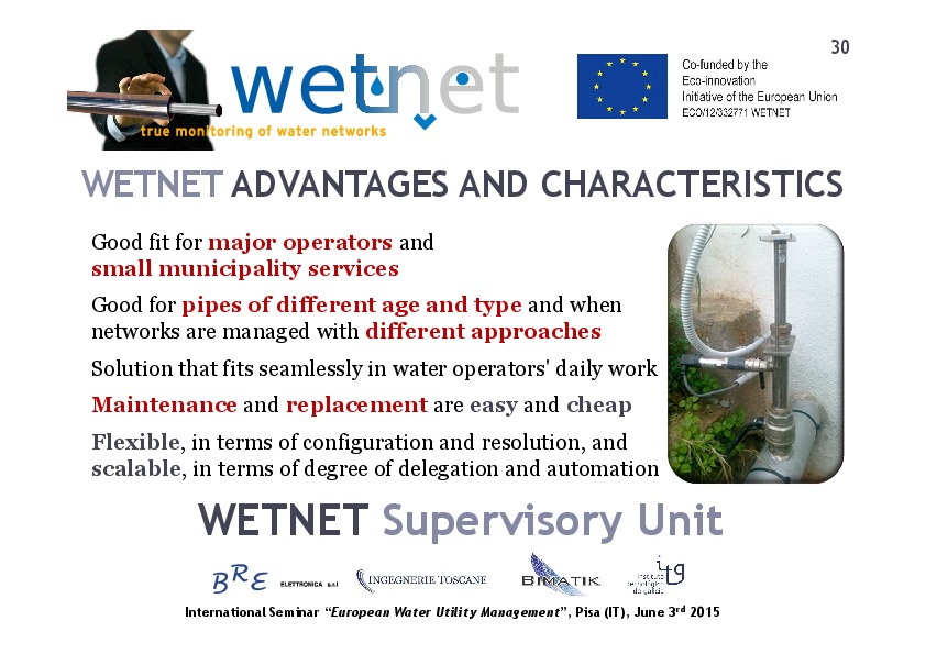 IMPACTS OF WETNET SYSTEM ON WATER SERVICE: Quality of service delivered Revenues Environmental impacts Costs Tariff www.wetnet.it