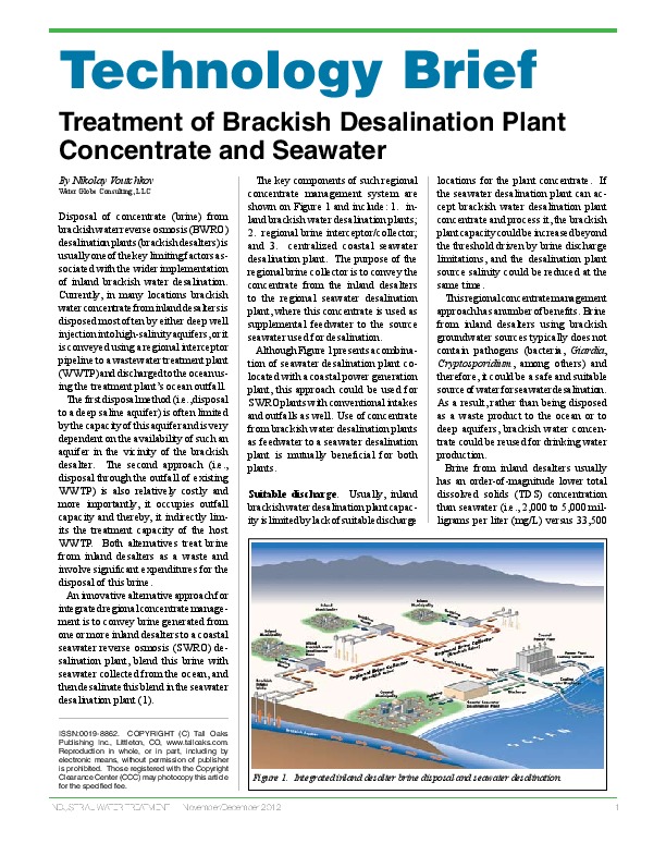 Use of Brackish Water Brine as Supplemental Source Water for SWRO Plants