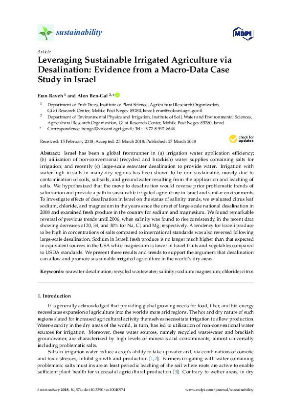 Leveraging Sustainable Irrigated Agriculture via Desalination - Case Study from Israel