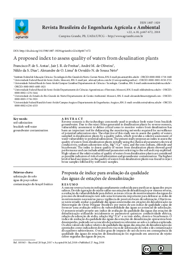 A Proposed Index to Assess Quality of Waters from Desalination Plants