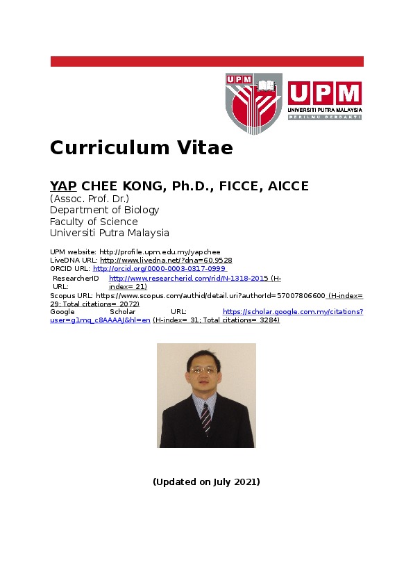 Prof. Dr. Chee Kong YAP, yapckong@hotmail.com