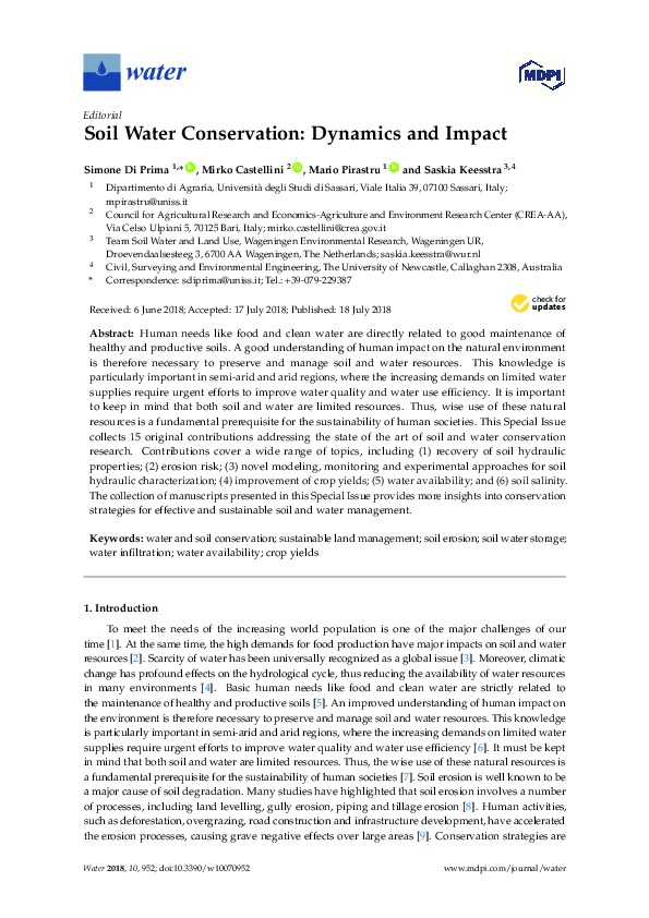 Soil Water Conservation: Dynamics and Impact