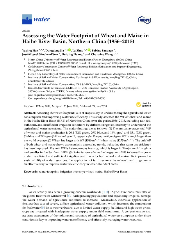 Assessing the Water Footprint of Wheat and Maize in Northern China (1956–2015)