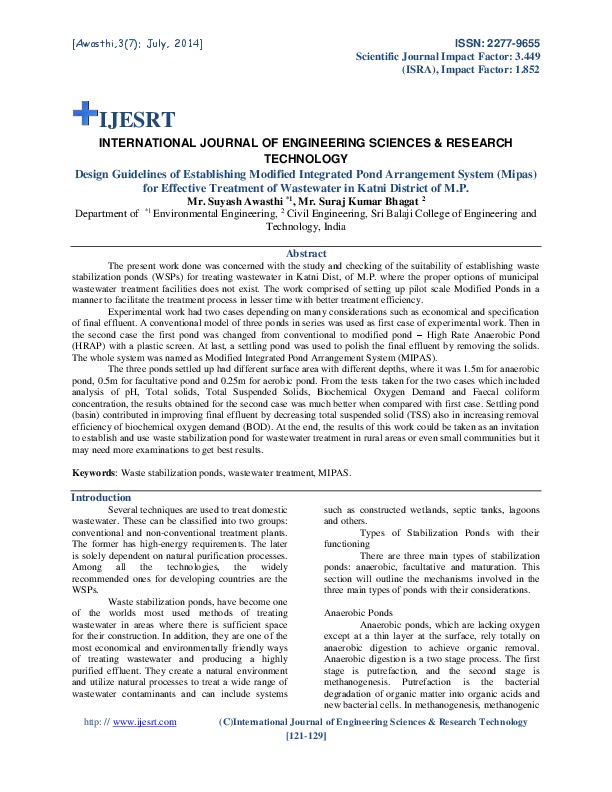 Design Guidelines of Establishing MIPAS for Effective Treatment of Wastewater