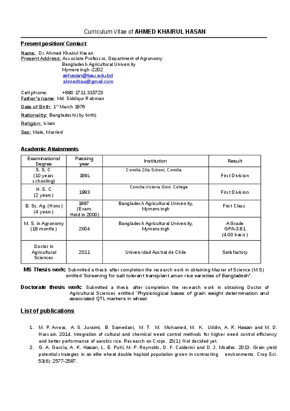 Ahmed Hasan, Bangladesh Agricultural University - Associate Professor