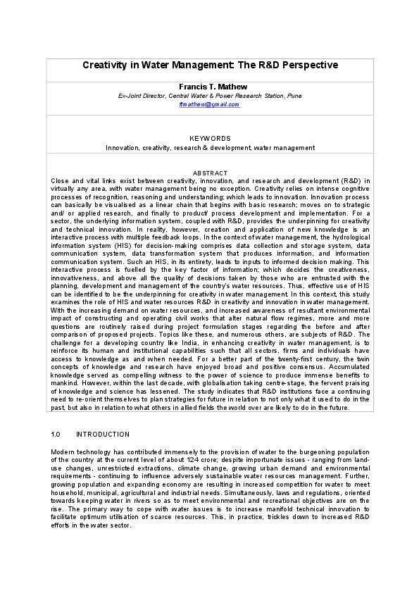 Creativity in Water Management: The R&D Perspective